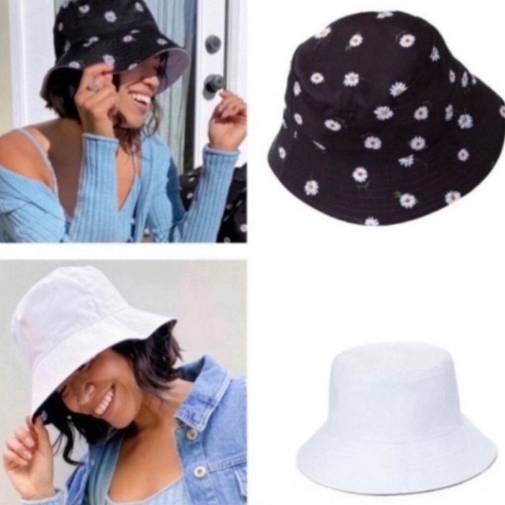 Alice + Olivia Unisex OS White‎ Daisy Reversible Bucket Hat Beach